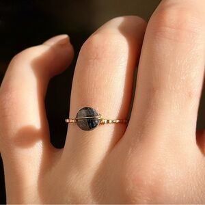 Gold Filled Black Tourmaline Split Circle Ring